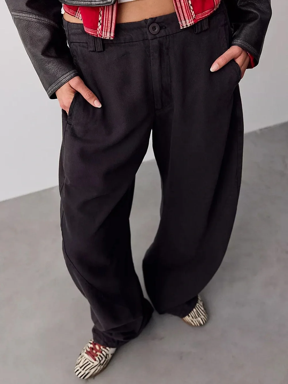 FREE PEOPLE Spotlight Washed Barrel Shape Dropped Fit Chino Trousers Sz 0